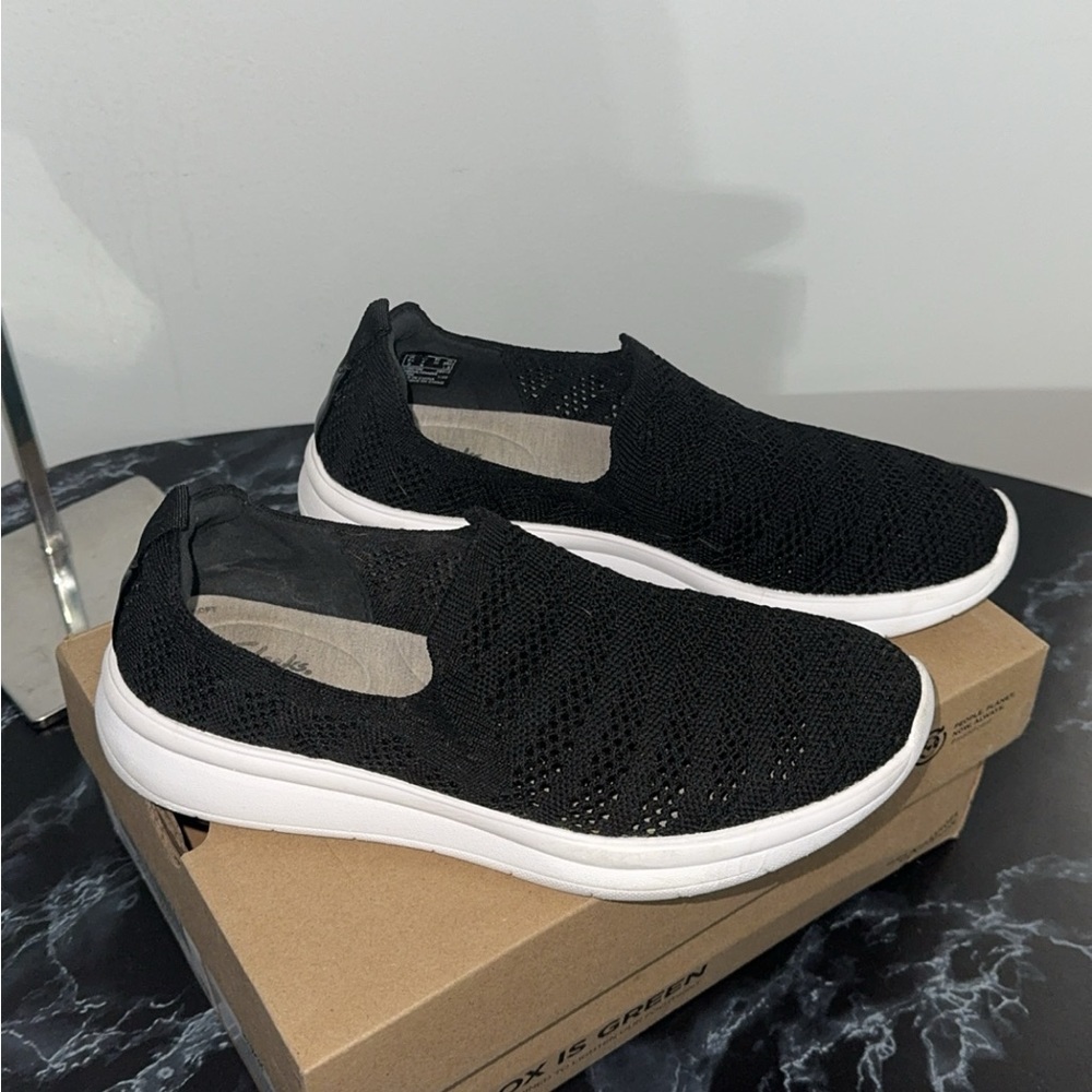 Clarks Cloudsteppers Comfy Shoes Perforated Knit Slip-Ons Ezera Path Black Sz 9 - Picture 3 of 13